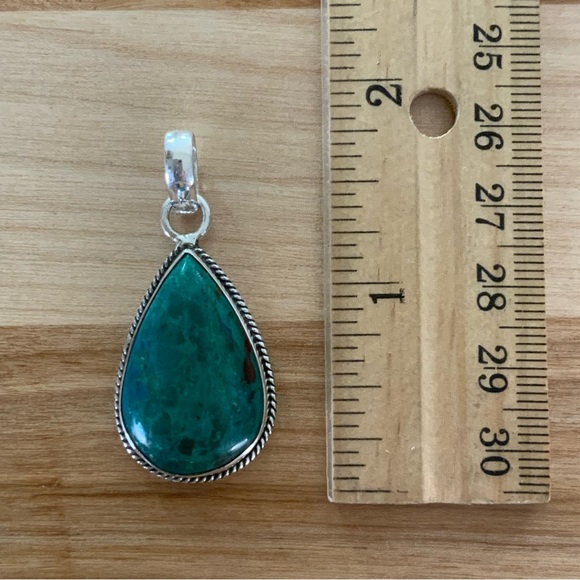 Chrysocolla Solid 925 Sterling Silver Pendant - Picture 2 of 4